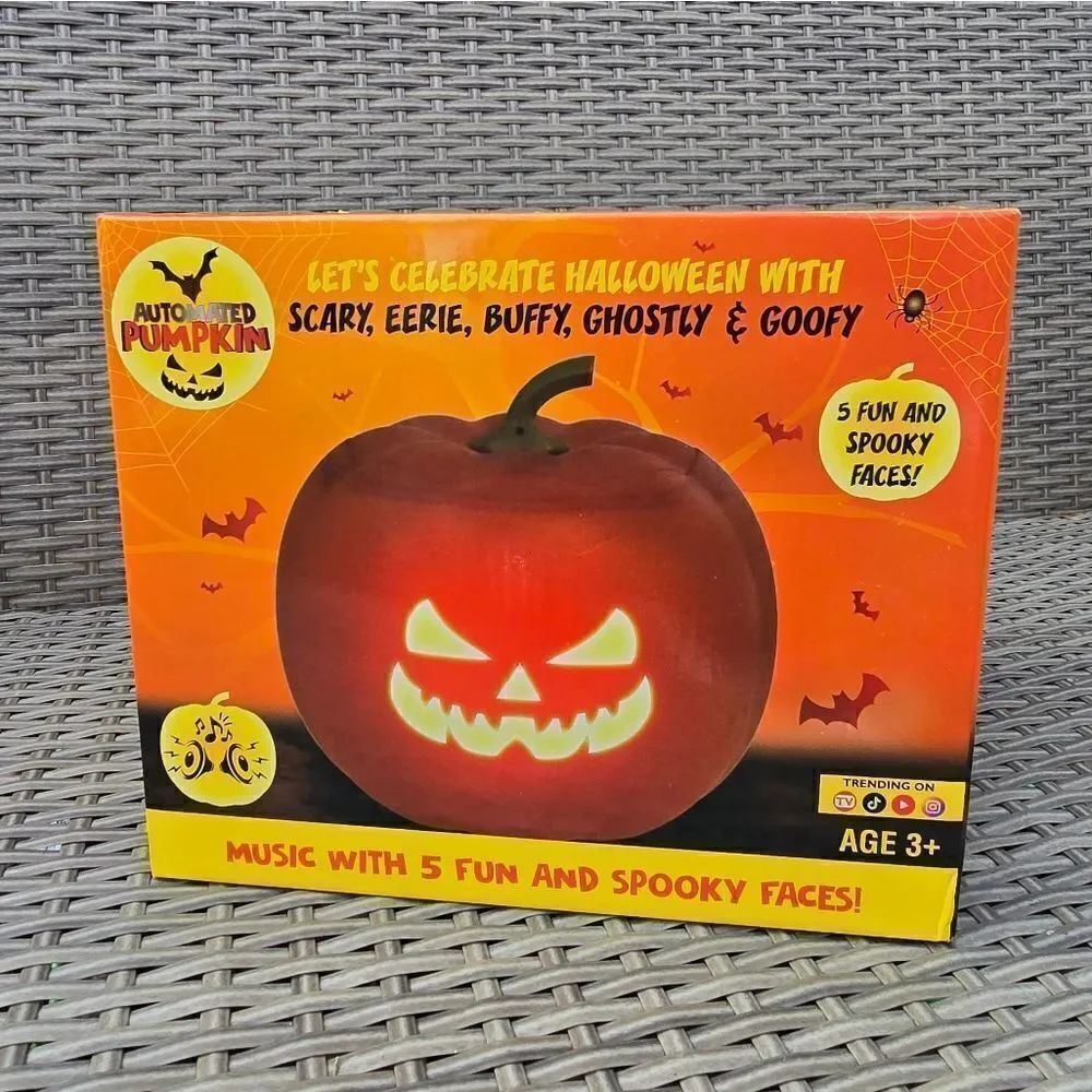 New Animated Pumpkin with 5 Different Spooky Faces, Built-in Speakers, LEDs